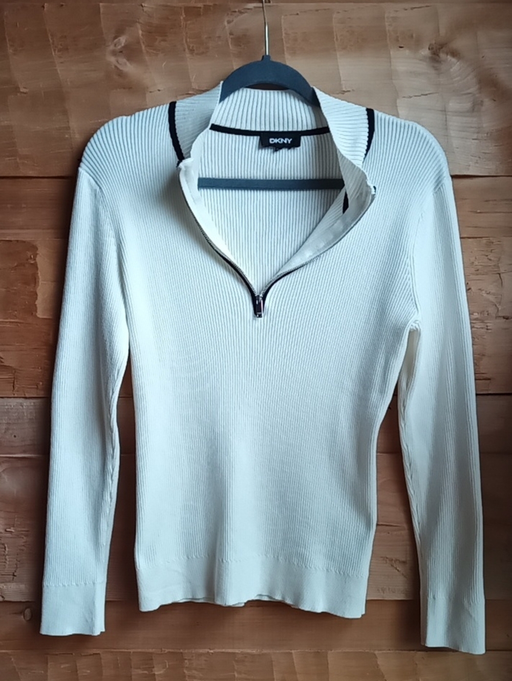 DKNY Cream Half-Zip Ribbed Sweater